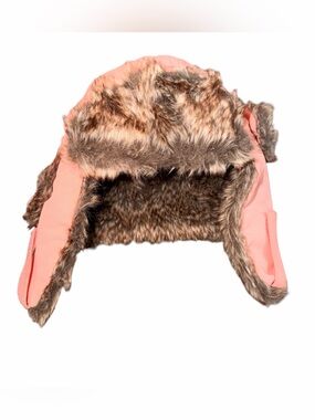 Children's Faux-Fur Trapper Hat in Pink with Brown Trim Size 2-4T